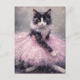 Postal Gato Bailarina Brillante en Tutú Rosa