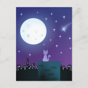 Postal Gato bajo la luz de la luna