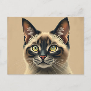 Postal Gato balinés clásico en tonos retro suaves y atenu