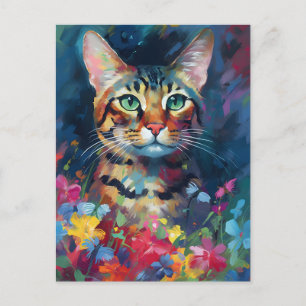 Postal Gato bengalí colorido