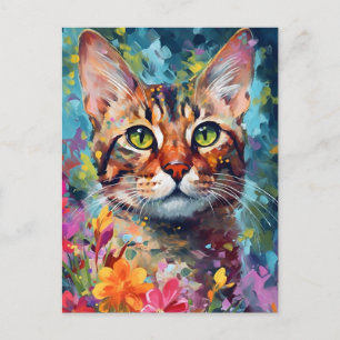 Postal Gato bengalí colorido