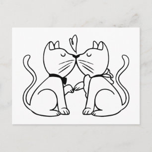 Postal Gato Besucon Amante de Gatitos de Boda Negro Blanc
