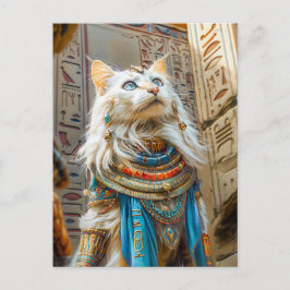 Postal Gato blanco como alto sacerdote en el trono