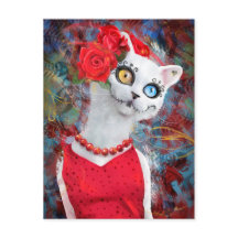 Gato blanco con rosas