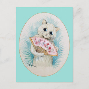 Postal Gato blanco con ventilador, Louis Wain