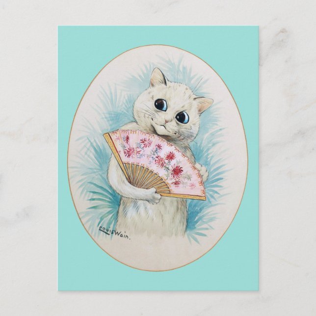 Postal Gato blanco con ventilador, Louis Wain (Anverso)