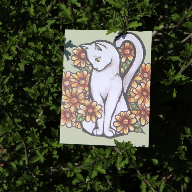 Postal Gato blanco Daisy Flores Gatos (Subido por el creador)