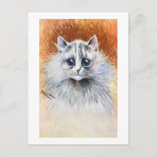 Postal Gato blanco de pelo largo, Louis Wain (Anverso)