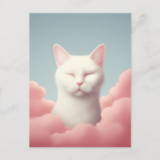 Postal Gato Blanco Durmiente En Nubes