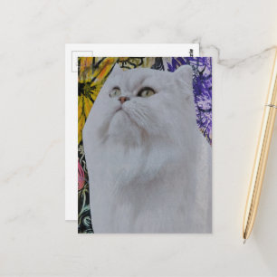 Postal Gato blanco en Flores Collage de medios mixtos