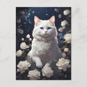 Postal gato blanco en la noche