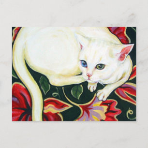 Postal Gato blanco en un cojín