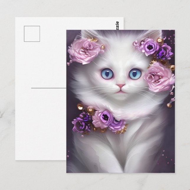 Postal Gato blanco fantástico (Anverso / Reverso)