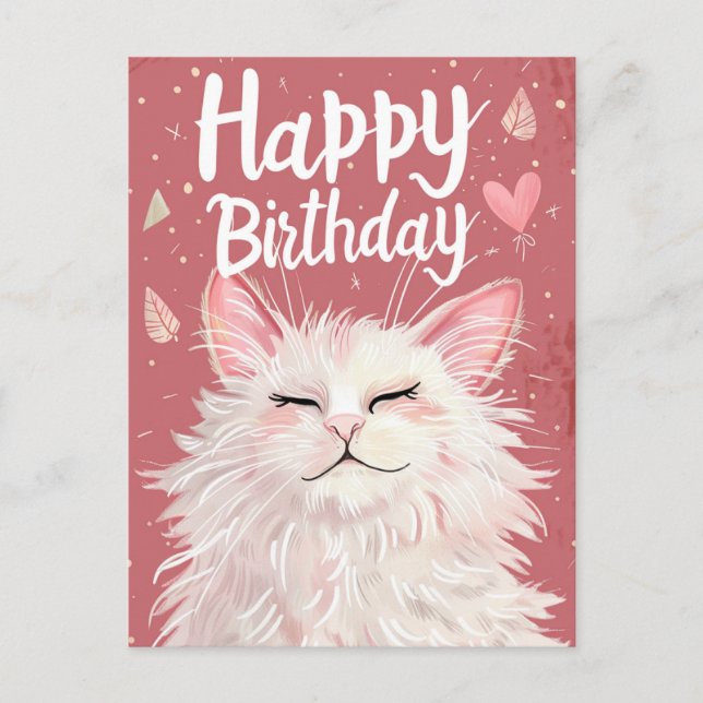 Postal Gato Blanco Feliz Cumpleaños (Anverso)