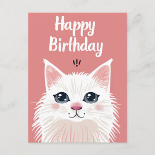 Postal Gato blanco feliz cumpleaños