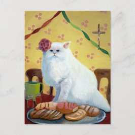 Postal Gato blanco inspirado por la gente en México