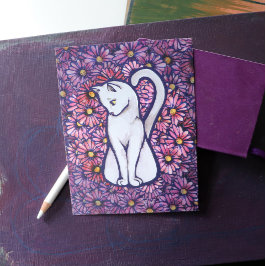 Postal Gato blanco Mauve Daisies