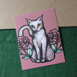 Postal Gato blanco Rosa de cosmética Rosa arte de gatitos