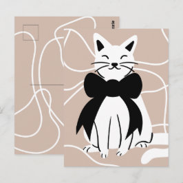 Postal Gato blanco y negro con línea abstracta