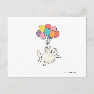 Postal Gato Bonito Sosteniendo Globos