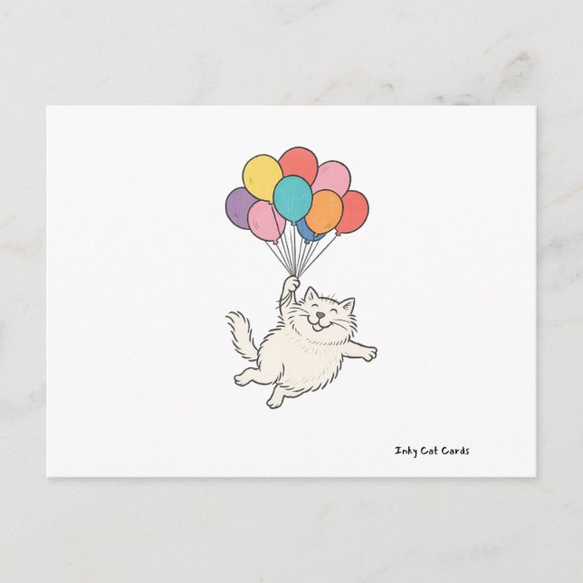 Postal Gato Bonito Sosteniendo Globos (Anverso)