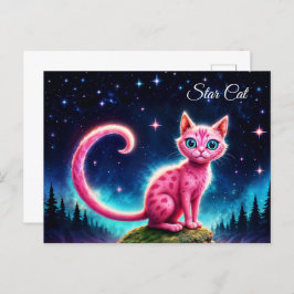 Postal Gato brillante caprichoso, ojos azules de cola lar
