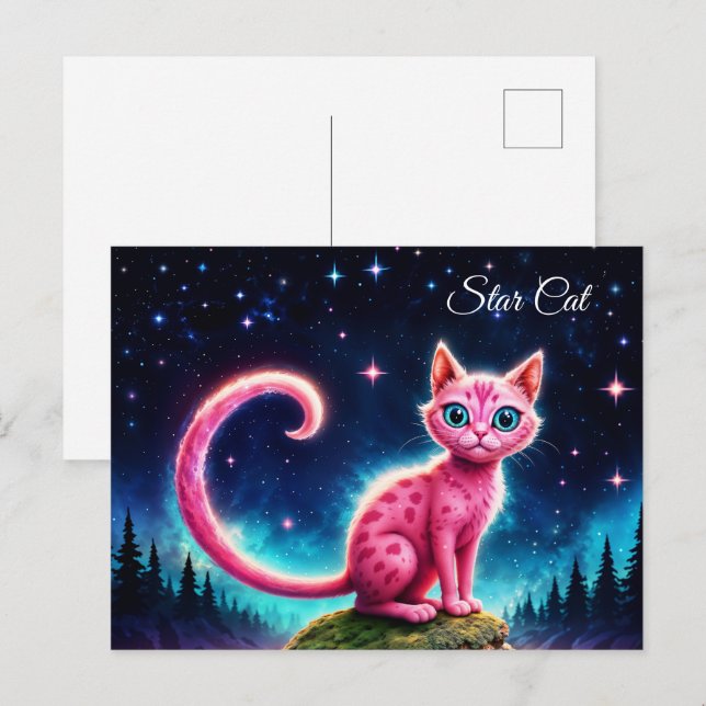 Postal Gato brillante caprichoso, ojos azules de cola lar (Anverso / Reverso)