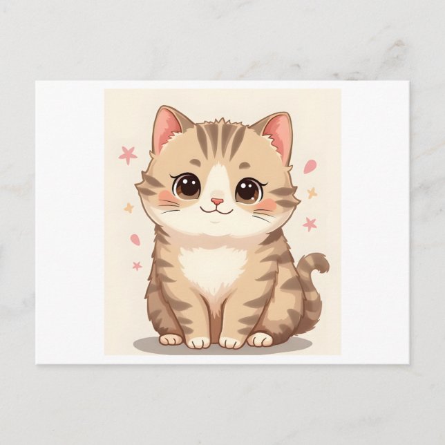 Postal Gato brillante: Kawaii dulce arte gatito para cual (Anverso)