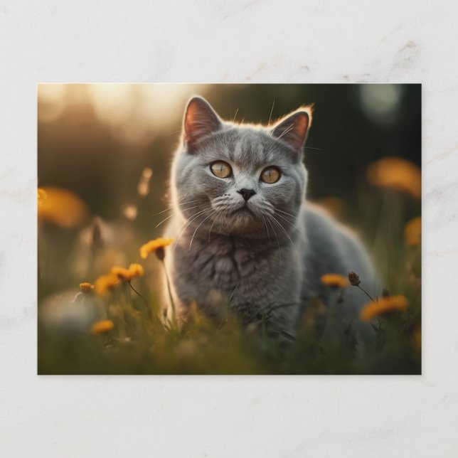 Postal Gato británico de Shorthair en la pradera de las f (Anverso)