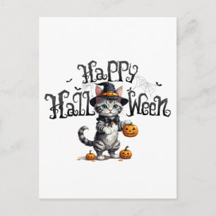 Postal Gato brujo adorable Halloween