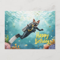 Gato Buceador Feliz Cumpleaños bajo el mar