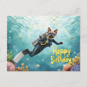 Postal Gato Buceador Feliz Cumpleaños bajo el mar