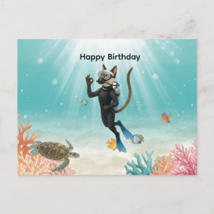 Postal Gato Buzo Feliz Cumpleaños bajo el mar
