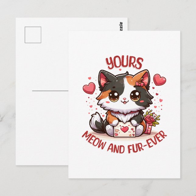 Postal Gato Calico Adorable Día de San Valentín  (Anverso / Reverso)