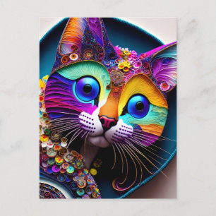 Postal Gato colorido de fantasía