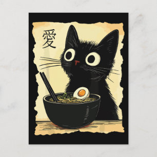 Postal Gato comiendo ramen