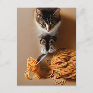 Postal Gato comiendo Spaghetti
