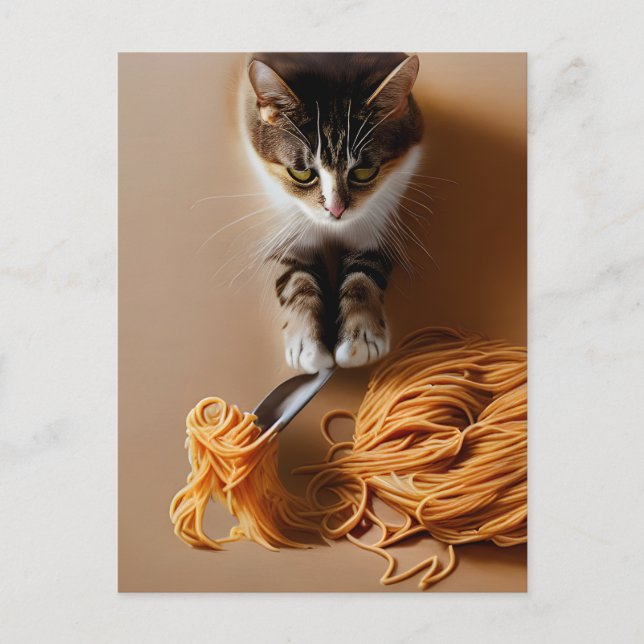 Postal Gato comiendo Spaghetti (Anverso)