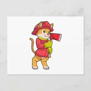 Postal Gato como bombero con hacha