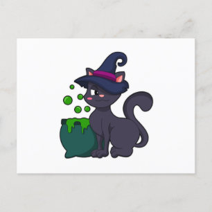 Postal Gato como bruja con Cauldron