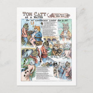 Postal Gato como camarero, Louis Wain