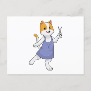Postal Gato como estilista con tijeras