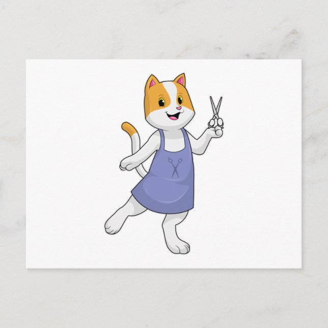 Postal Gato como estilista con tijeras (Anverso)