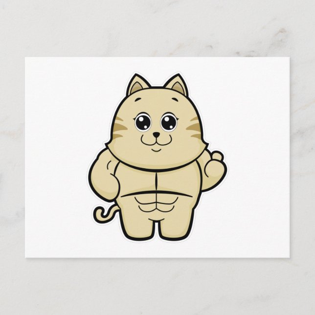 Postal Gato como Fisicoculturista con Six pack (Anverso)