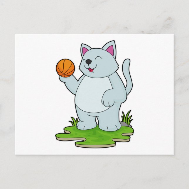 Postal Gato como jugador de baloncesto con baloncesto (Anverso)