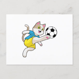 Postal Gato como jugador de fútbol con balón de fútbol
