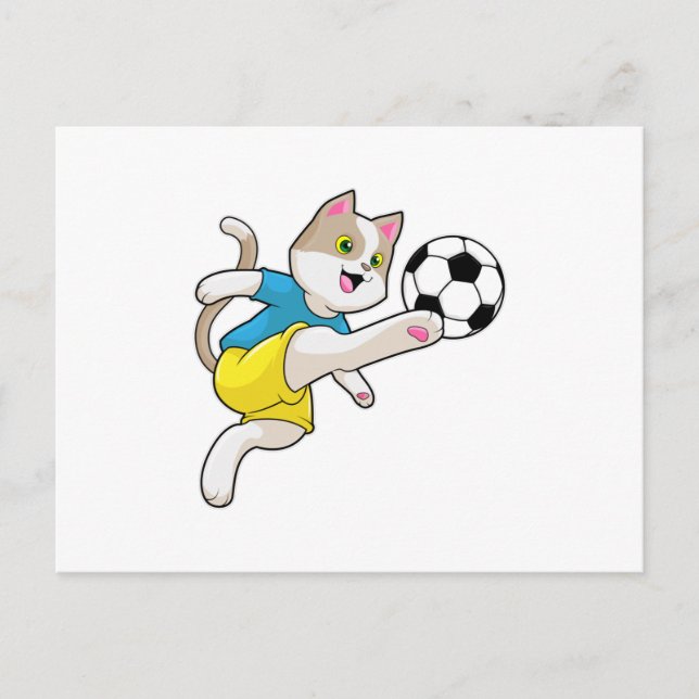 Postal Gato como jugador de fútbol con balón de fútbol (Anverso)