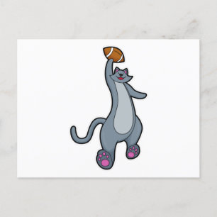 Postal Gato como jugador de fútbol con balón de fútbol