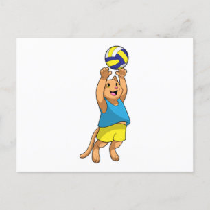 Postal Gato como jugador de voleibol con balón de voleibo