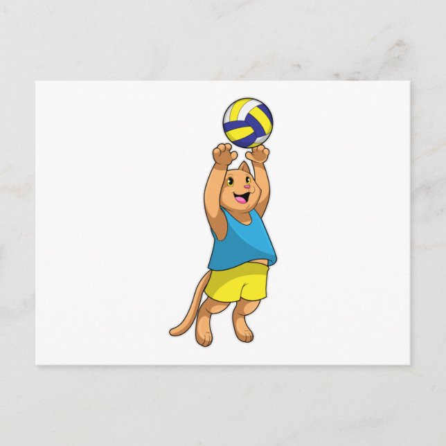 Postal Gato como jugador de voleibol con balón de voleibo (Anverso)